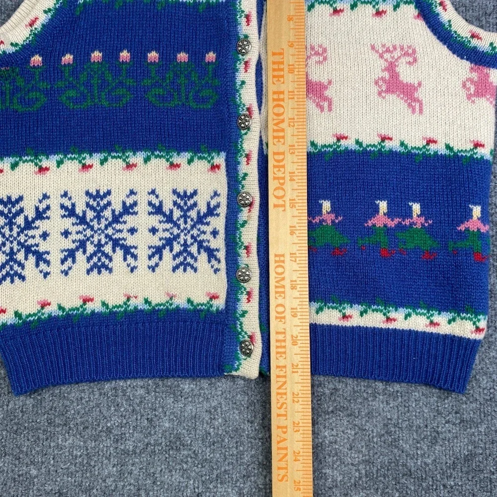 Susan Bristol Vintage 1989 Shetland Wool Sweater Vest Blue Winter Intarsia Small